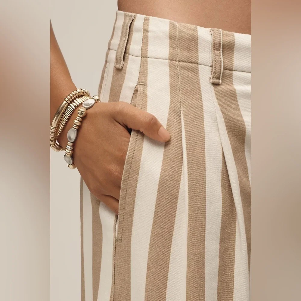 NWT! Anthropologie White & Beige Stripe Maeve High-Rise Wide-Leg Jeans 🔎 - Picture 4 of 5